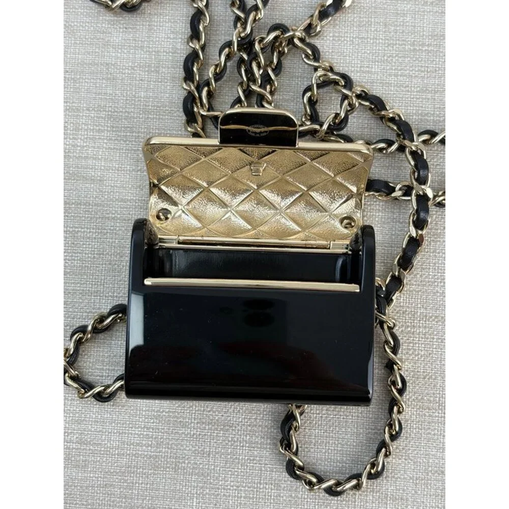 CHANEL Gold/Black Metal Mini Classic Pendant SHW